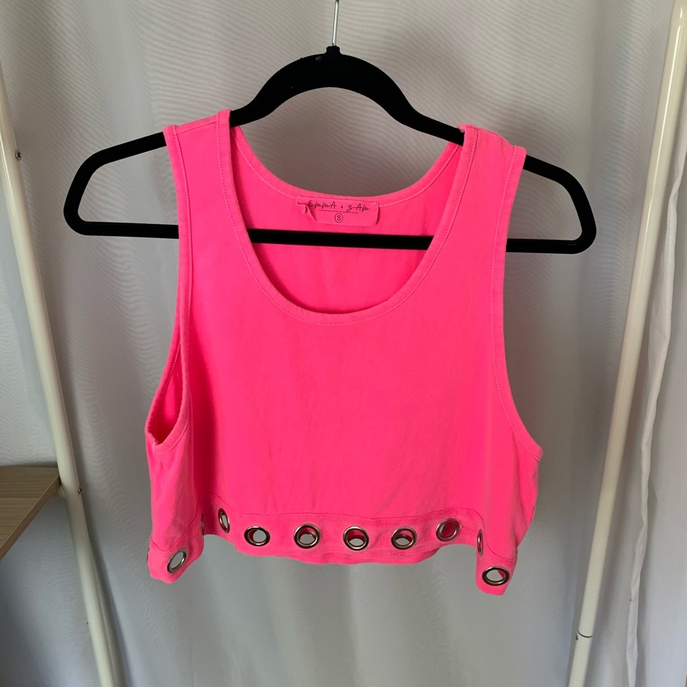 LF pink grommet cropped tank
